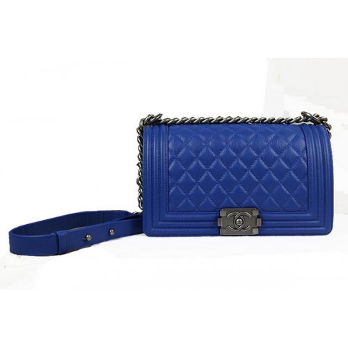 Chanel Boy Flap Shoulder Bag in Blue Original Deerskin Leather A67025 Silver