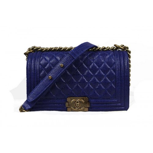 Chanel Boy Flap Shoulder Bag in Blue Original Glazed Crackled Leather A67025 Gold