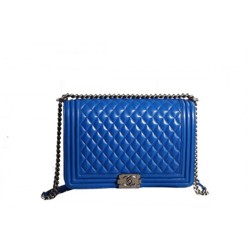 Chanel Boy Flap Shoulder Bag in Blue Original Leather Silver