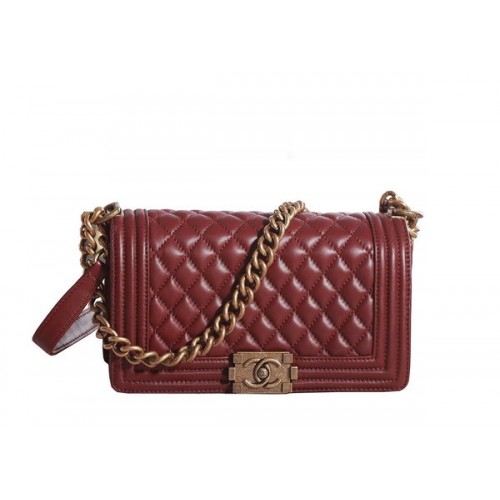 Chanel Boy Flap Shoulder Bag in Burgundy Lambskin Leather A67086 Gold