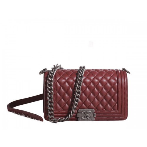 Chanel Boy Flap Shoulder Bag in Burgundy Lambskin Leather A67086 Silver