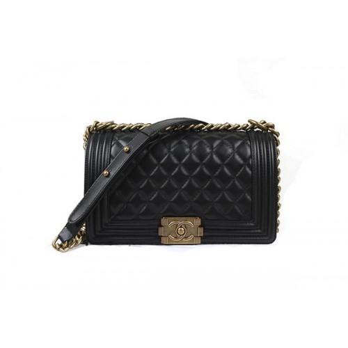 Chanel Boy Flap Shoulder Bag in Original Black Lambskin Leather A67025 Gold