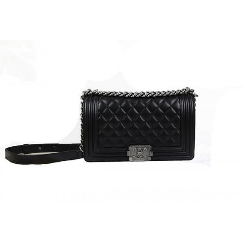 Chanel Boy Flap Shoulder Bag in Original Black Lambskin Leather A67025 Silver