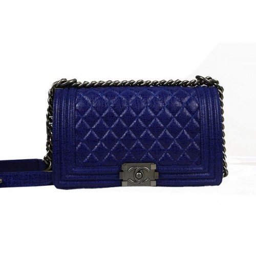 Chanel Boy Flap Shoulder Bag in Original Glazed Crackled Leather A67025 Blue