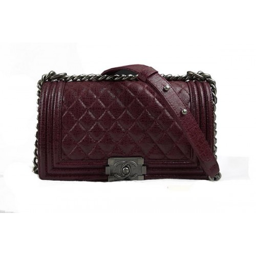 Chanel Boy Flap Shoulder Bag in Original Glazed Crackled Leather A67025 Burgundy