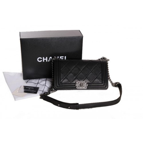 Chanel Boy Flap Shoulder Bag in Original Sheepskin Leather A30201 Black