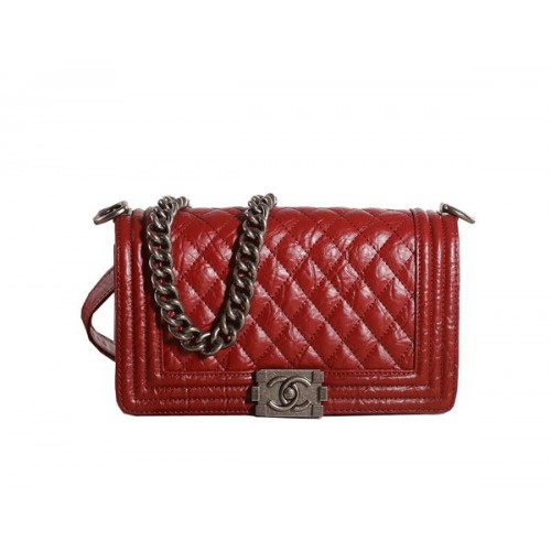 Chanel Boy Flap Shoulder Bag in Wine Original Glazed Crackled A67086 Silver