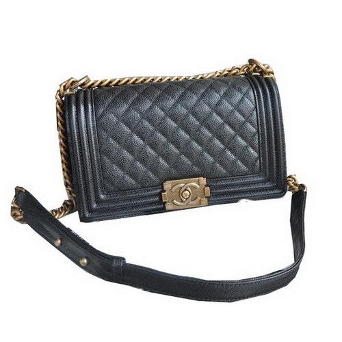 Chanel Boy Flap Shoulder Bags Black Cannage Pattern Leather A67086 Gold
