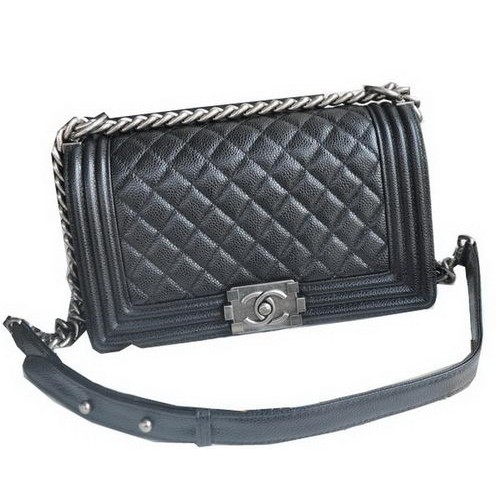 Chanel Boy Flap Shoulder Bags Black Cannage Pattern Leather A67086 Silver