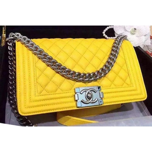 Chanel Boy Flap Shoulder Bags Deer Skin Leather A67086 Yellow