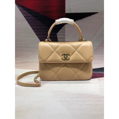 Chanel CC original lambskin top handle flap bag A92236 apricot&Gold-Tone Metal