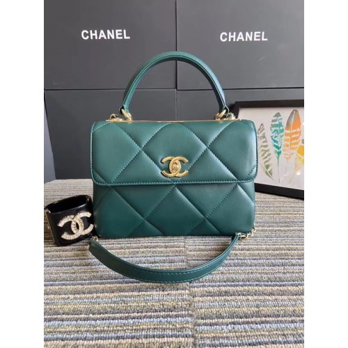 Chanel CC original lambskin top handle flap bag A92236 green&Gold-Tone Metal