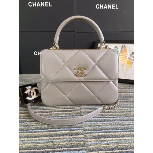 Chanel CC original lambskin top handle flap bag A92236 grey&Gold-Tone Metal