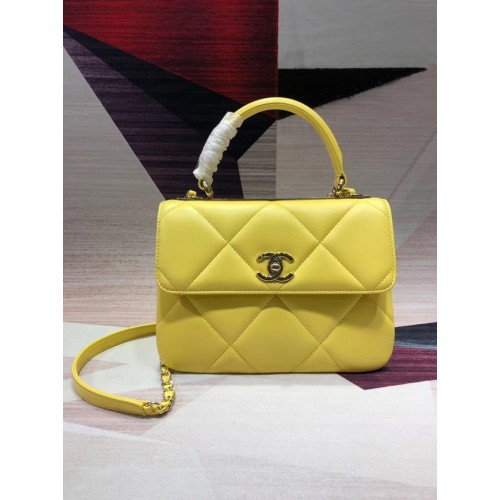 Chanel CC original lambskin top handle flap bag A92236 lemon&Gold-Tone Metal