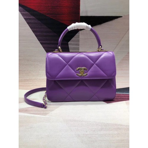 Chanel CC original lambskin top handle flap bag A92236 purple&Gold-Tone Metal