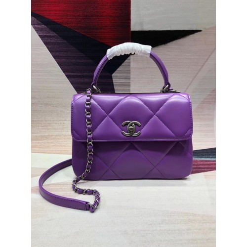 Chanel CC original lambskin top handle flap bag A92236 purple&silver-Tone Metal