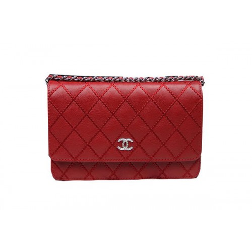 Chanel CHA33814 Red Original Calfskin Leather mini Flap Bag Silver