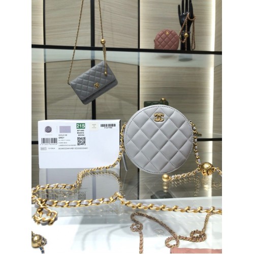 Chanel CLUTCH WITH CHAIN Lambskin Gold-Tone Metal AS1449 gray