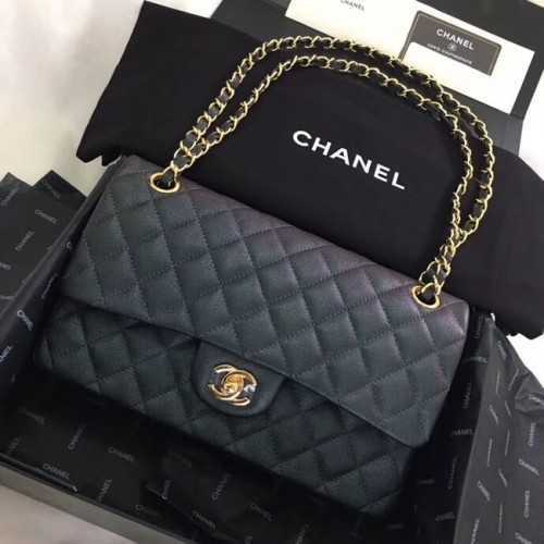 Chanel Calfskin Gold-Tone Metal A01112 black
