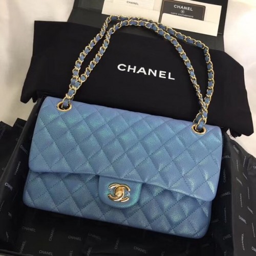 Chanel Calfskin Gold-Tone Metal A01112 blue