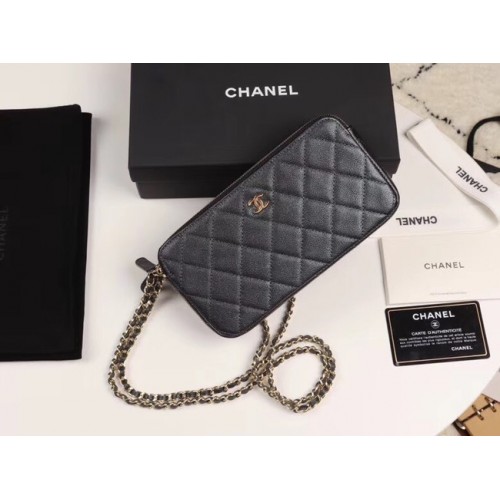 Chanel Calfskin Gold-Tone Metal A82527 black