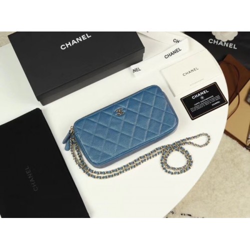 Chanel Calfskin Gold-Tone Metal A82527 blue