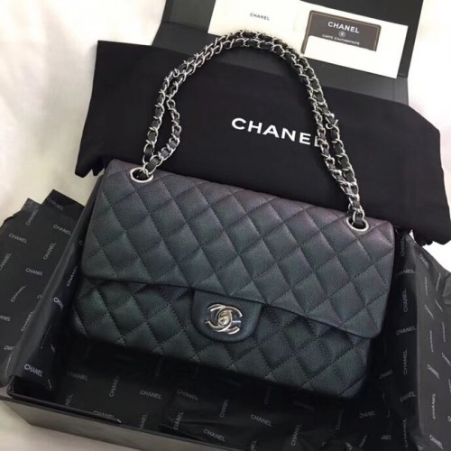 Chanel Calfskin Silver-Tone Metal A01112 black