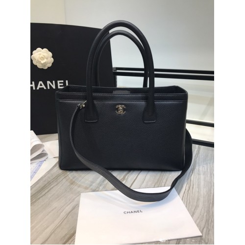 Chanel Calfskin Silver-Tone Metal A91868 black