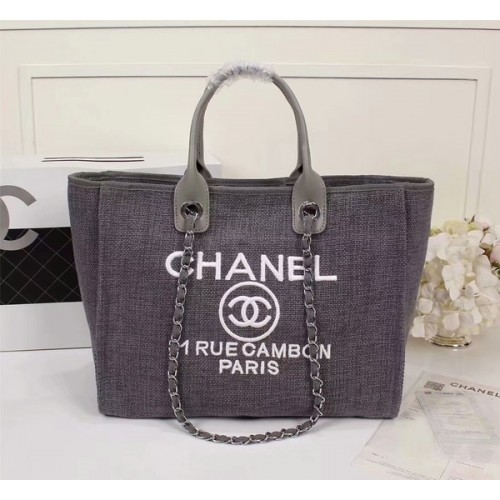 Chanel Canvas Leather Tote Shopping Bag 68047A