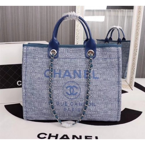 Chanel Canvas Tote Shopping Bag 8099 blue