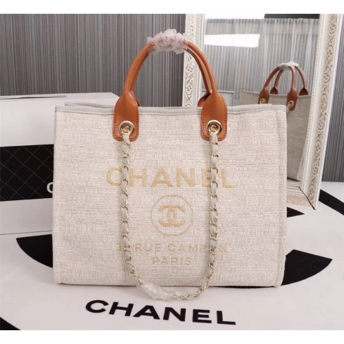 Chanel Canvas Tote Shopping Bag 8099 off-white