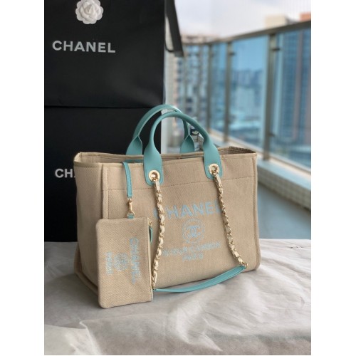 Chanel Canvas Tote Shopping Bag B66941 Beige&sky blue