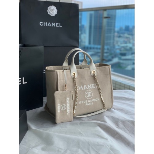 Chanel Canvas Tote Shopping Bag B66941 light gray