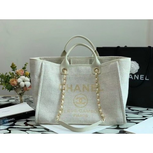 Chanel Canvas Tote Shopping Bag B66941 white