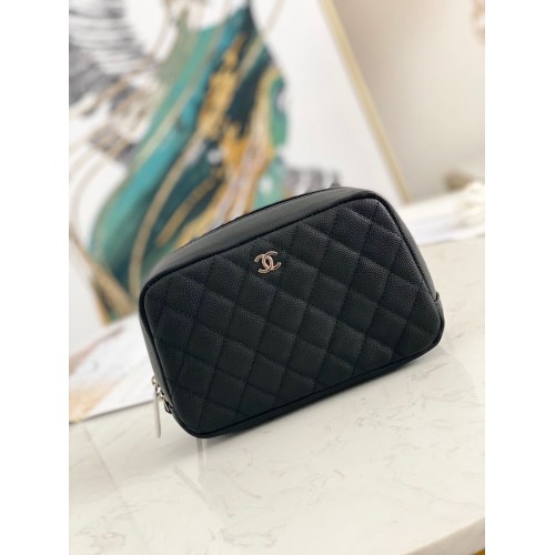 Chanel Caviar Quilted Curvy Pouch Cosmetic Case 220597 Black