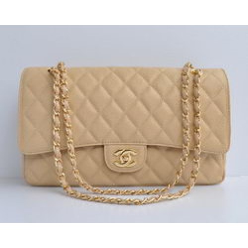 Chanel Classic 2.55 Series Apricot Caviar Golden Chain Quilted Flap Bag 1113