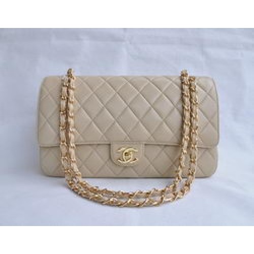 Chanel Classic 2.55 Series Apricot Lambskin Golden Chain Quilted Flap Bag 1113