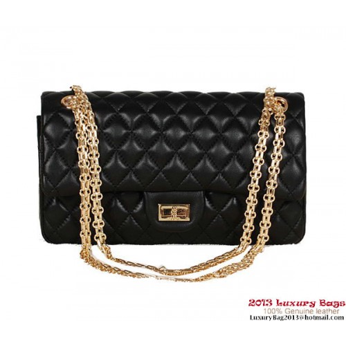 Chanel Classic 2.55 Series Bag Black Sheepskin Leather 1112 Gold