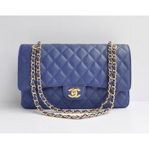Chanel Classic 2.55 Series Blue Caviar Golden Chain Quilted Flap Bag 1113