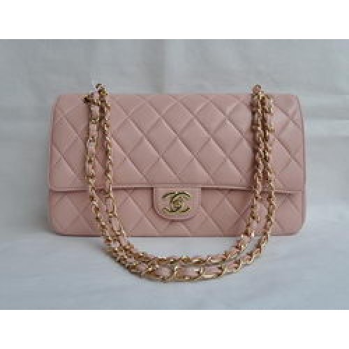 Chanel Classic 2.55 Series Pink Lambskin Golden Chain Quilted Flap Bag 1113