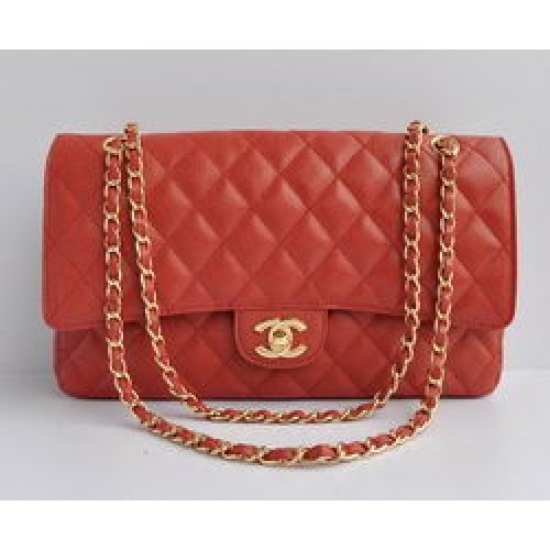 Chanel Classic 2.55 Series Red Caviar Golden Chain Quilted Flap Bag 1113