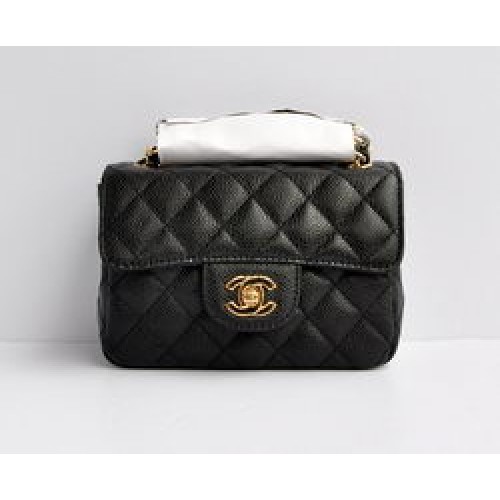 Chanel Classic Black Caviar Golden Chain Quilted Flap Bag