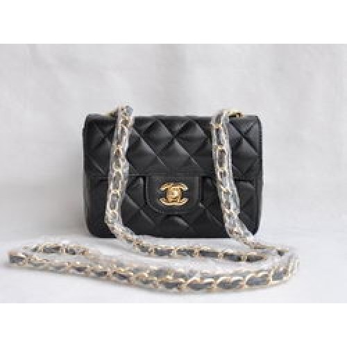 Chanel Quilted Flap Bag 1115 Black Lambskin Golden Chain