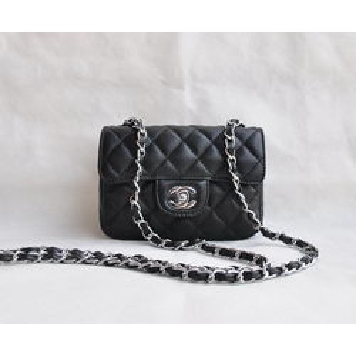 Chanel Classic Black Lambskin Silver Chain Quilted Flap Bag 1115