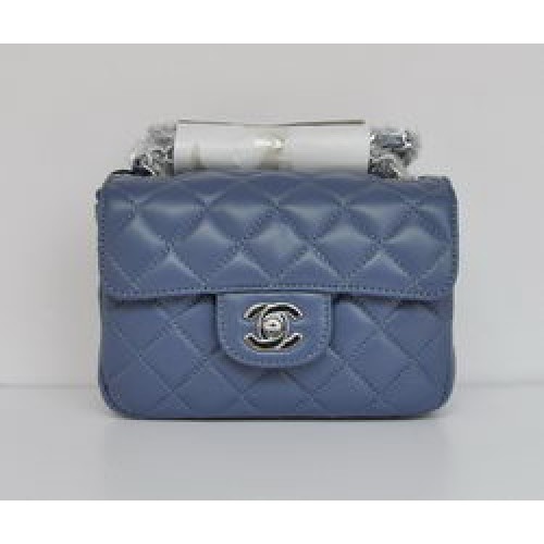 Chanel Classic Blue Lambskin Silver Chain Quilted Flap Bag 1115