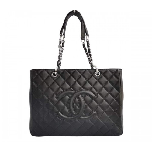 Cheap Chanel Classic CC Shopping Bag A20995 Black Lambskin Silver