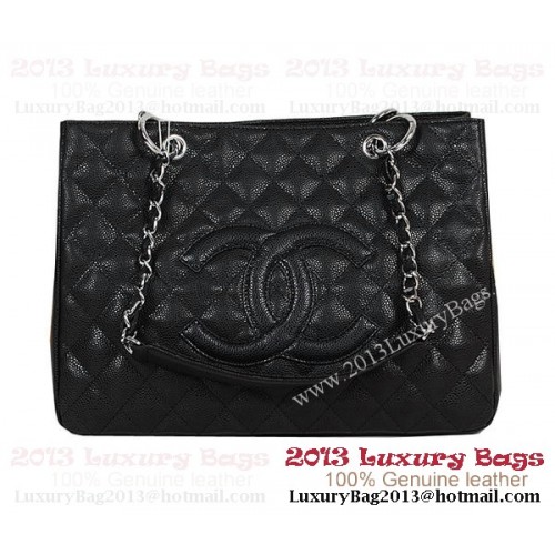 Chanel Classic CC Shopping Bag Black Cannage Patterns A35899 Silver