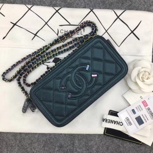 Chanel Classic Clutch with Chain Grained Calfskin silver-Tone Metal A84450 green
