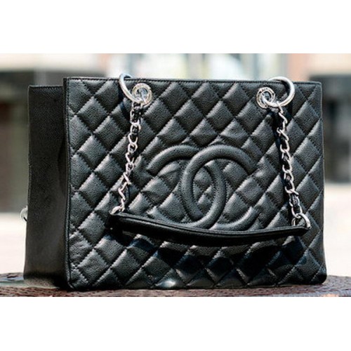 Chanel Classic Coco Bag Black GST Cannage Pattern A50995 Silver