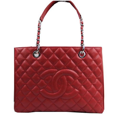 Chanel Classic Coco Bag Red GST Caviar Leather A50995 Silver